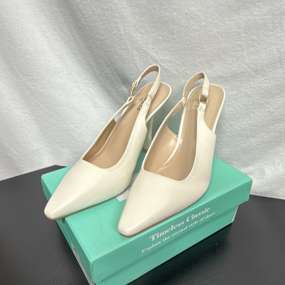 Ankis White Slingback Stiletto Heels Pointed Toe Women's US 7.5
